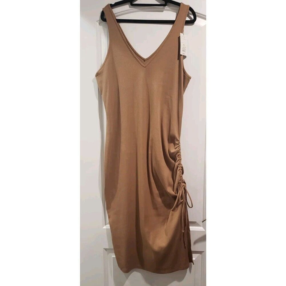 Women’s A New Day XXL Dress Brown Tank Ruched Side Sleeveless Midi NWT - Picture 2 of 10